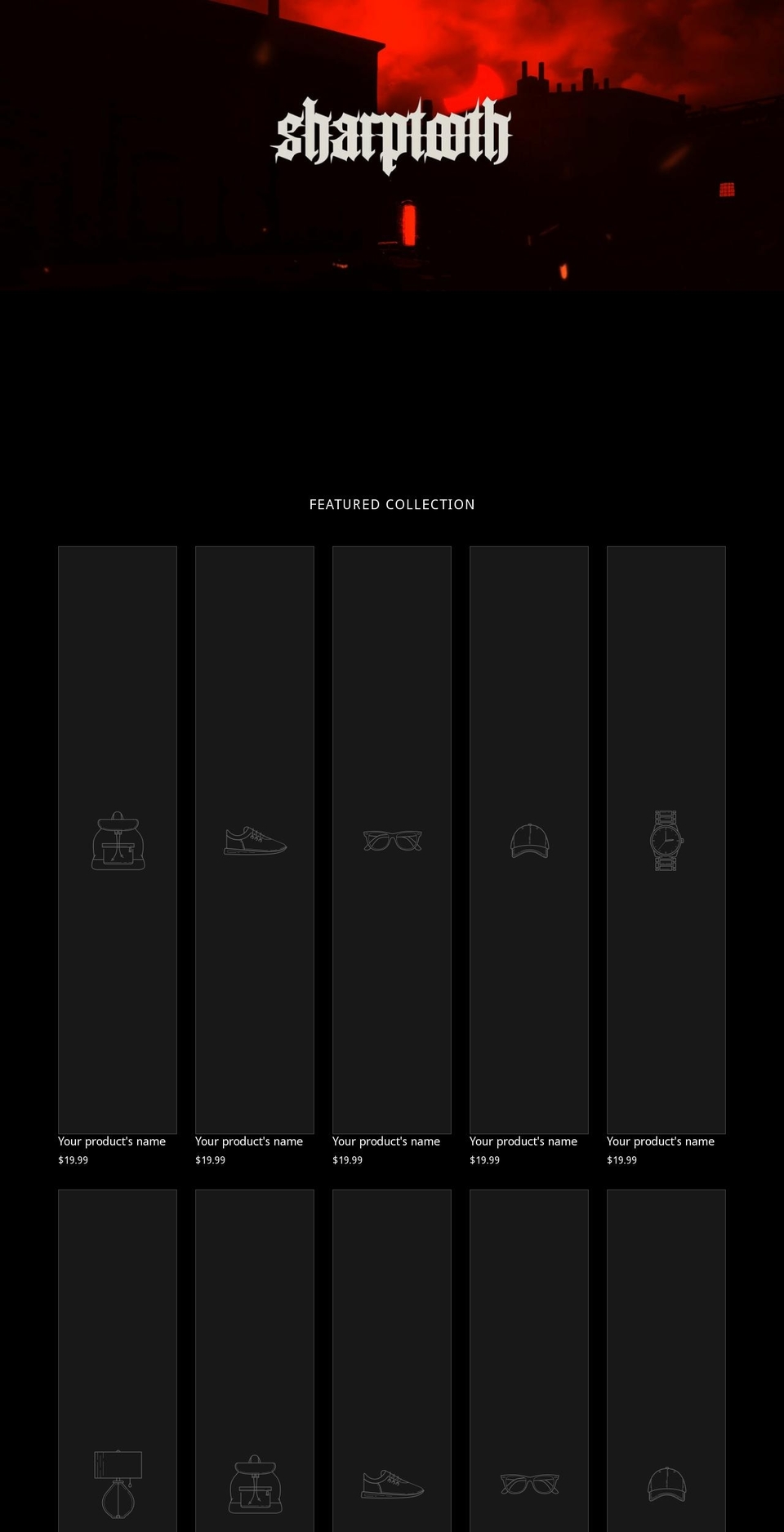 sharptoothmerch.com shopify website screenshot