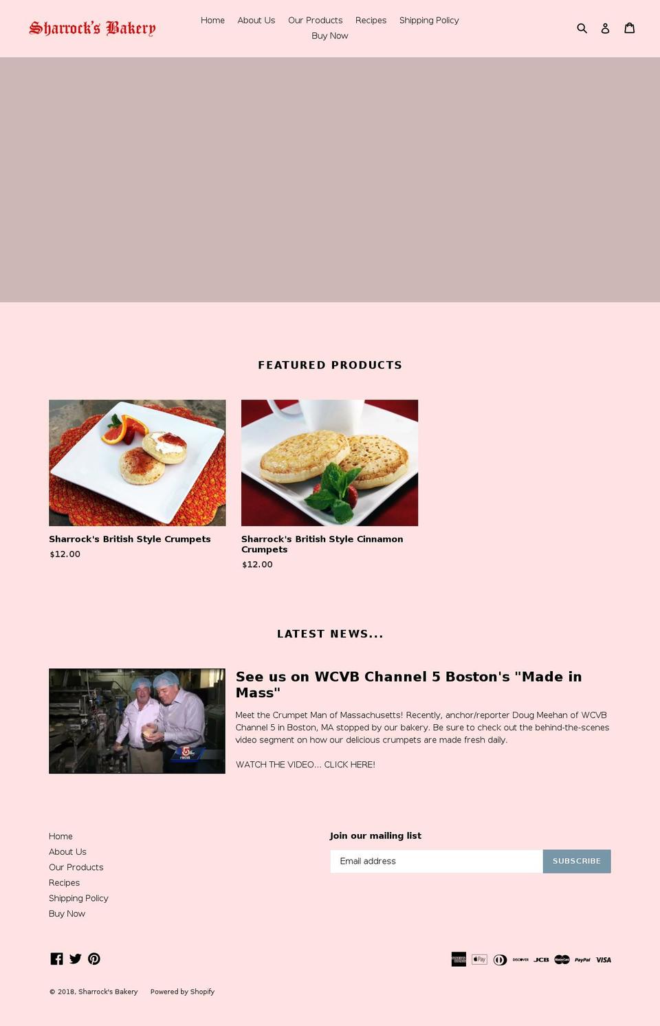 sharrocksbakery.com shopify website screenshot