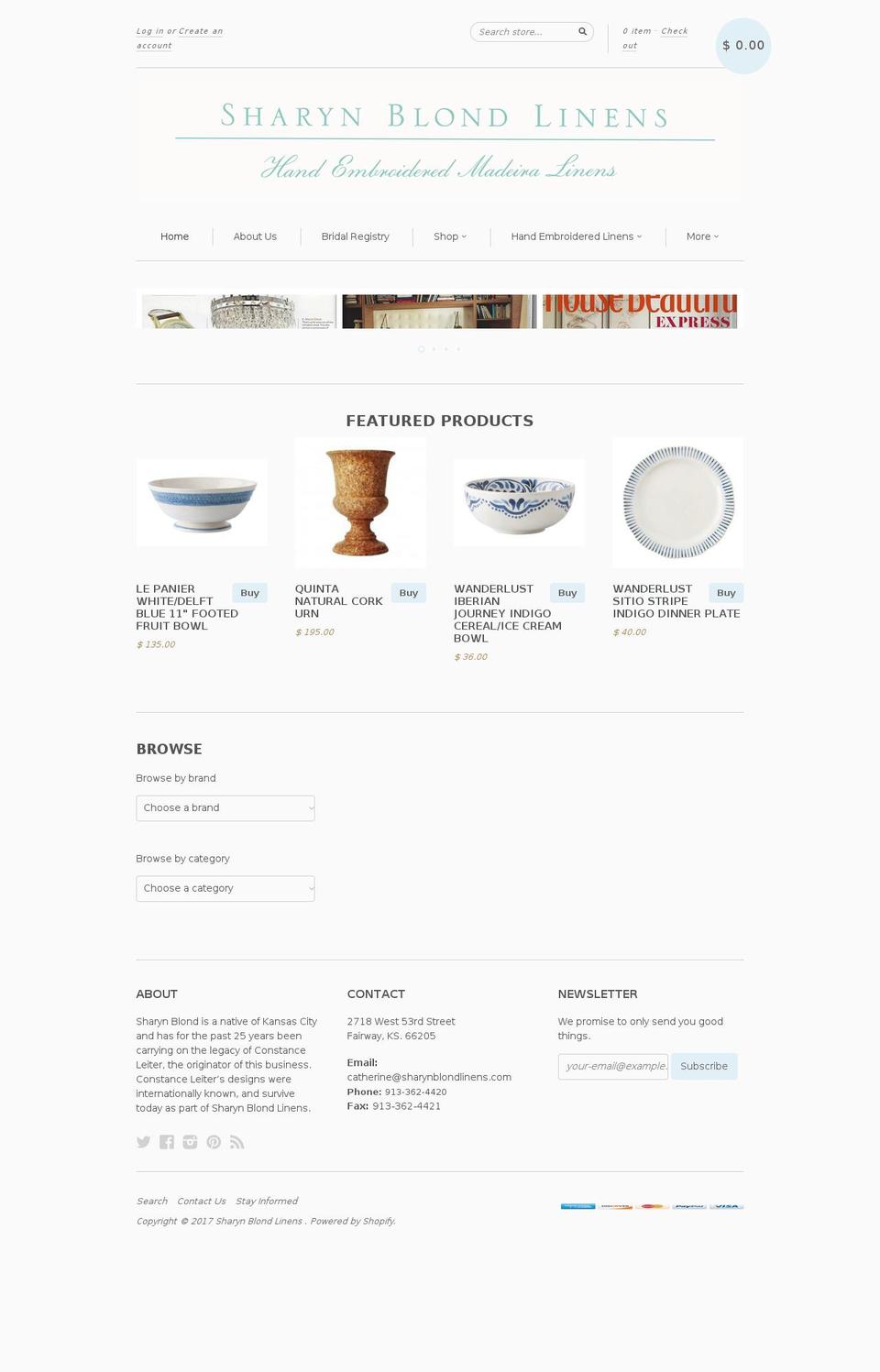 sharynblondlinens.com shopify website screenshot