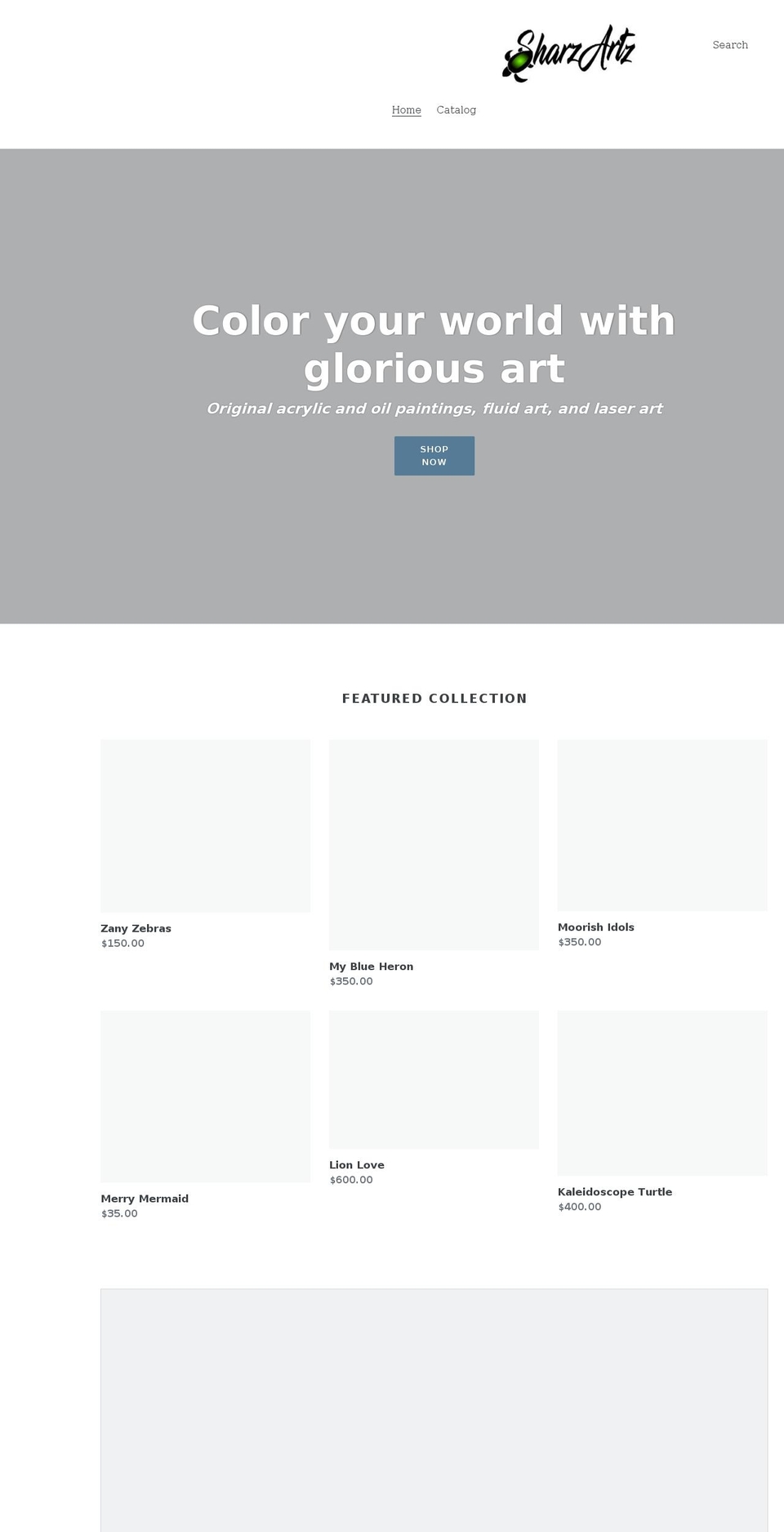 sharzartz.com shopify website screenshot