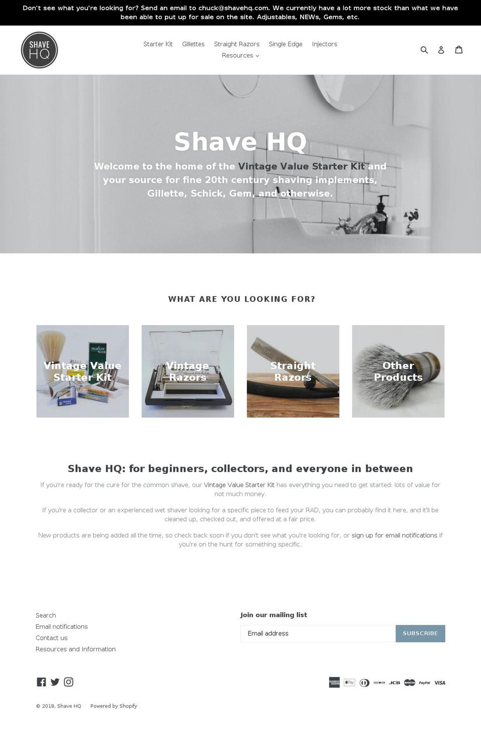 shavehq.com — Shopify storefront screenshot