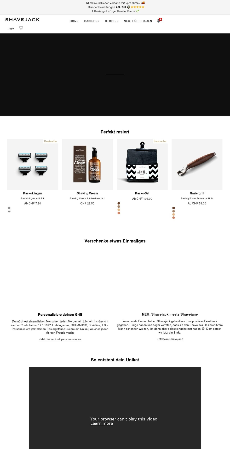 Shavejack 1.20 Shopify theme site example shavejack.ch