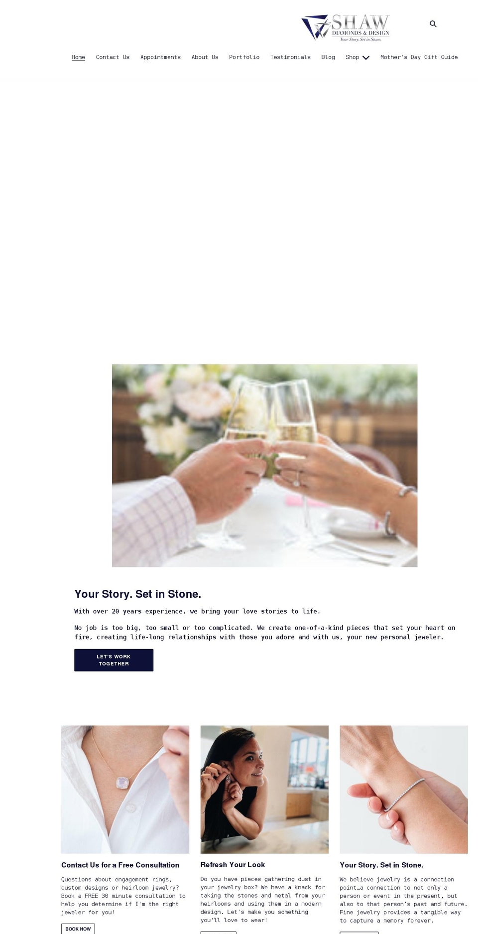 shawdiamondsanddesign.com shopify website screenshot