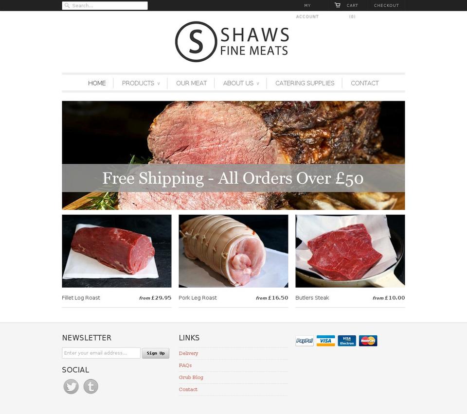 shawsfinemeats.com shopify website screenshot