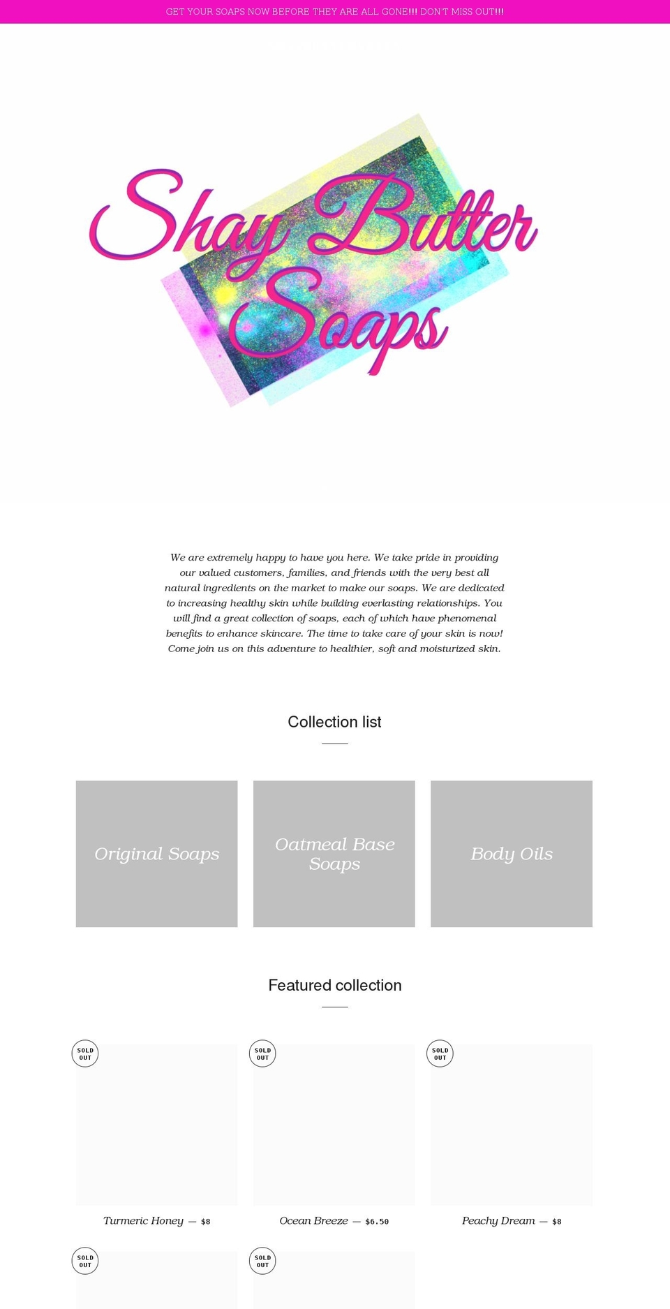 shaybuttersoaps.com shopify website screenshot