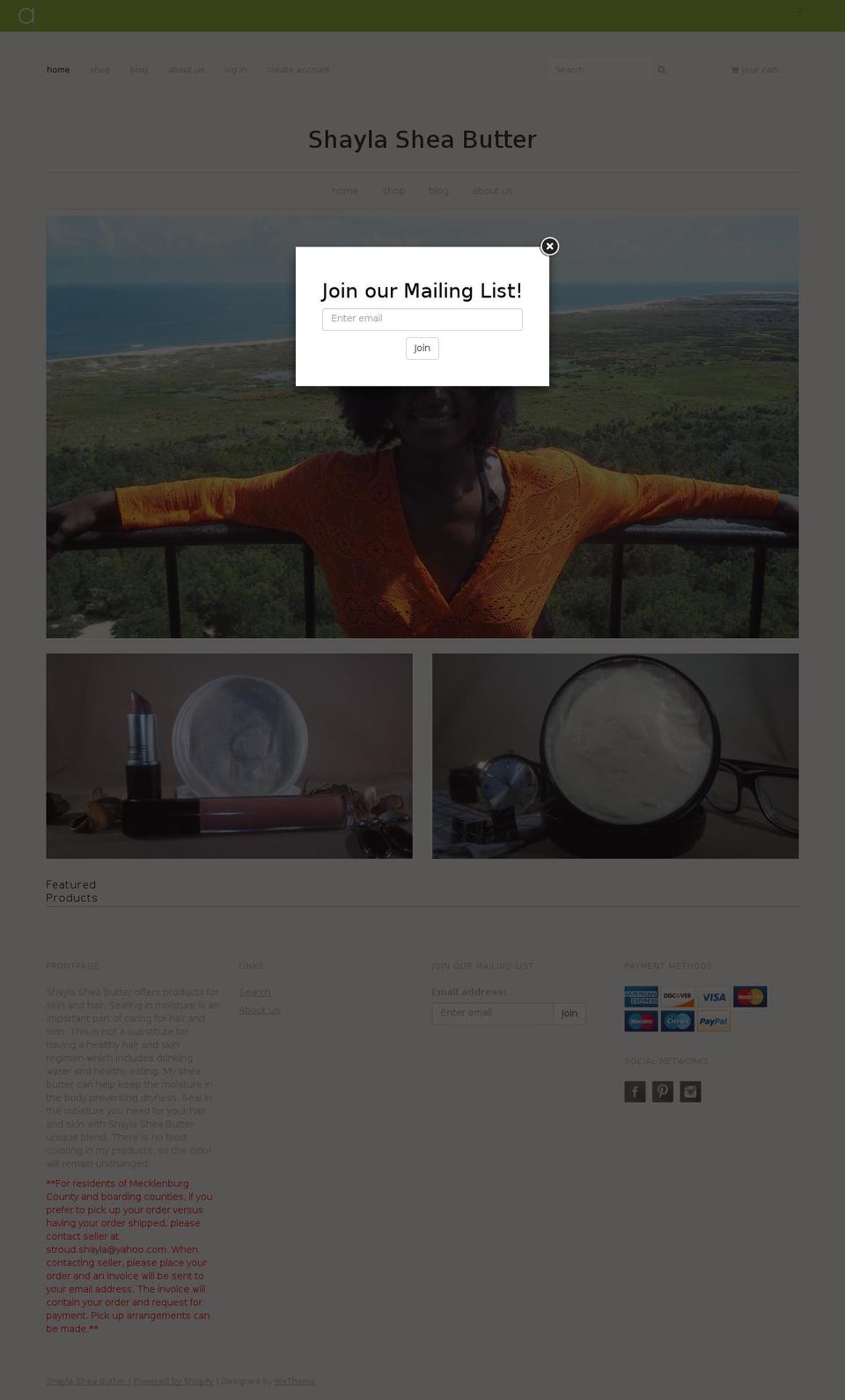 shaylasheabutter.com — Shopify storefront screenshot