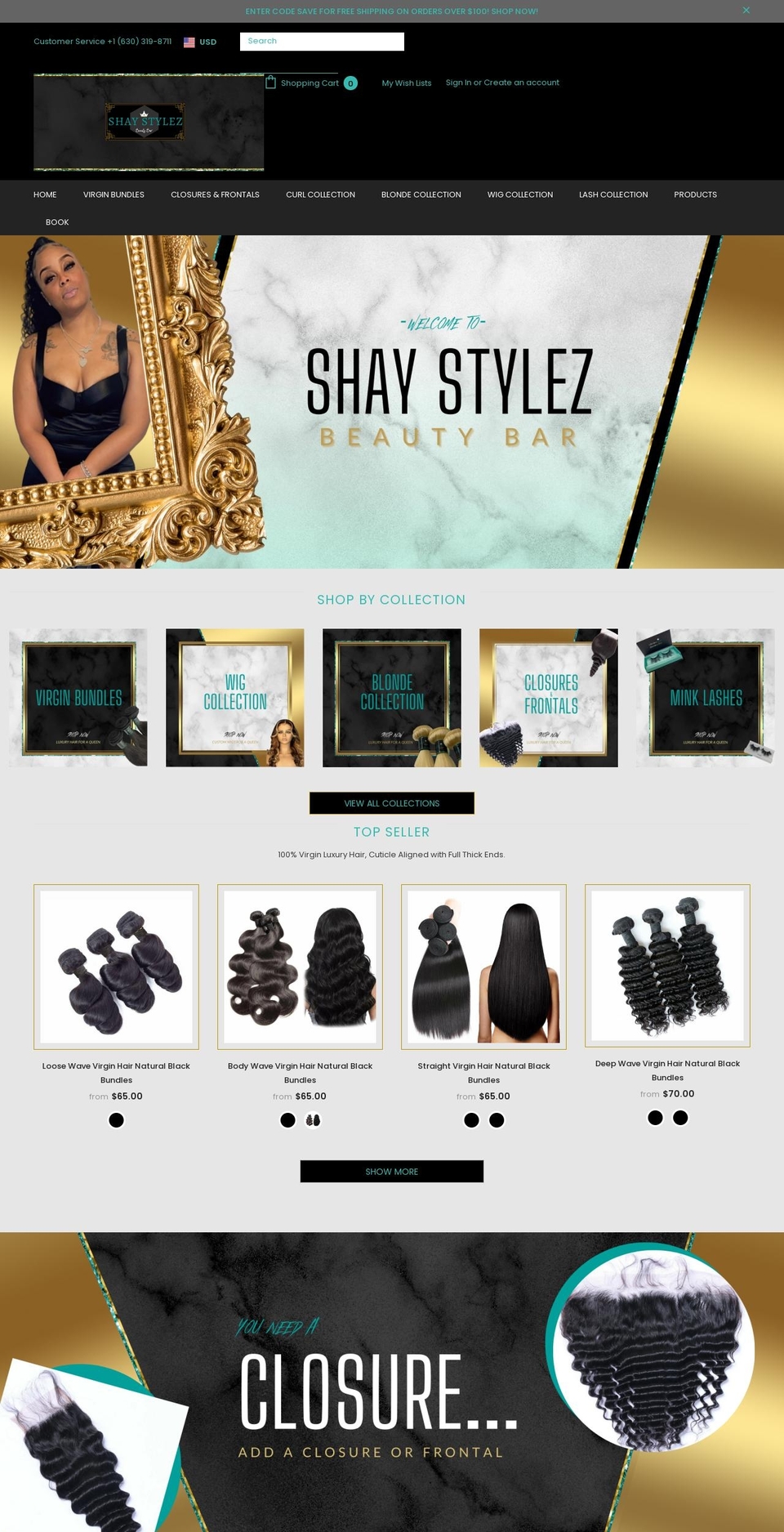 temp Shopify theme site example shaystylezbeautybar.com