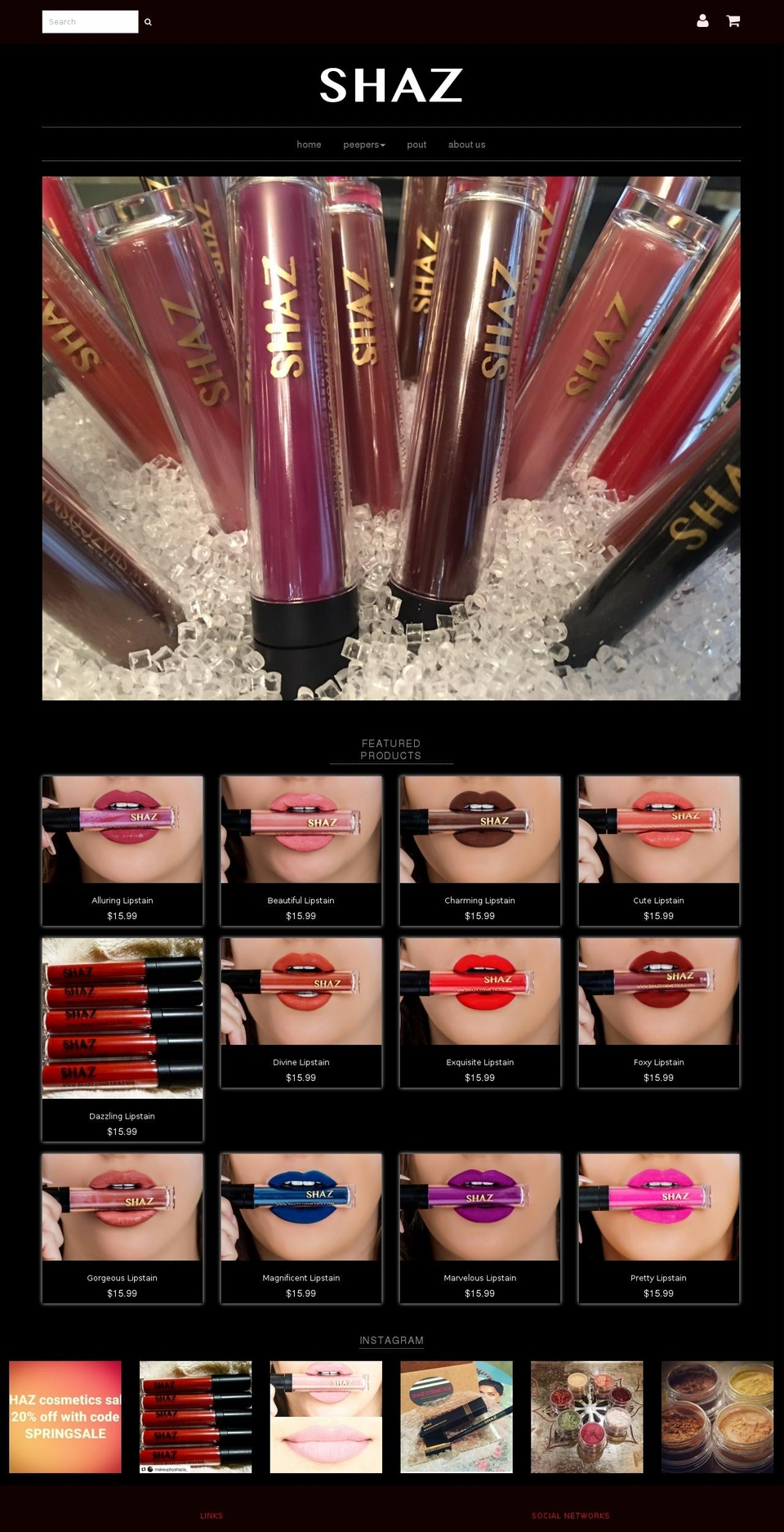 shazcosmetics.com shopify website screenshot
