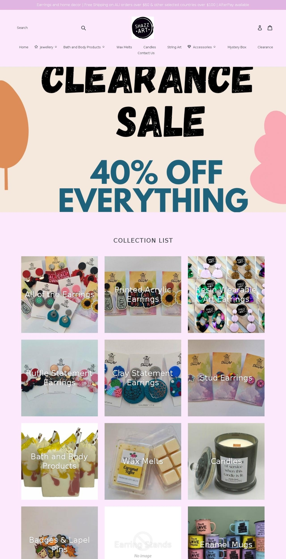 shazzart.com.au shopify website screenshot