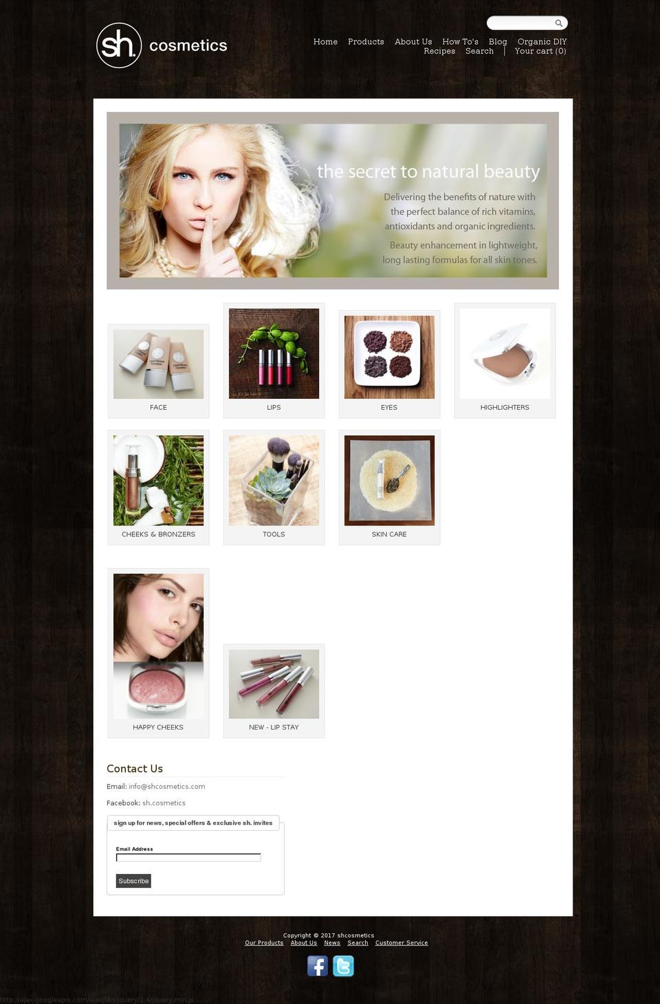 shcosmetics.com shopify website screenshot