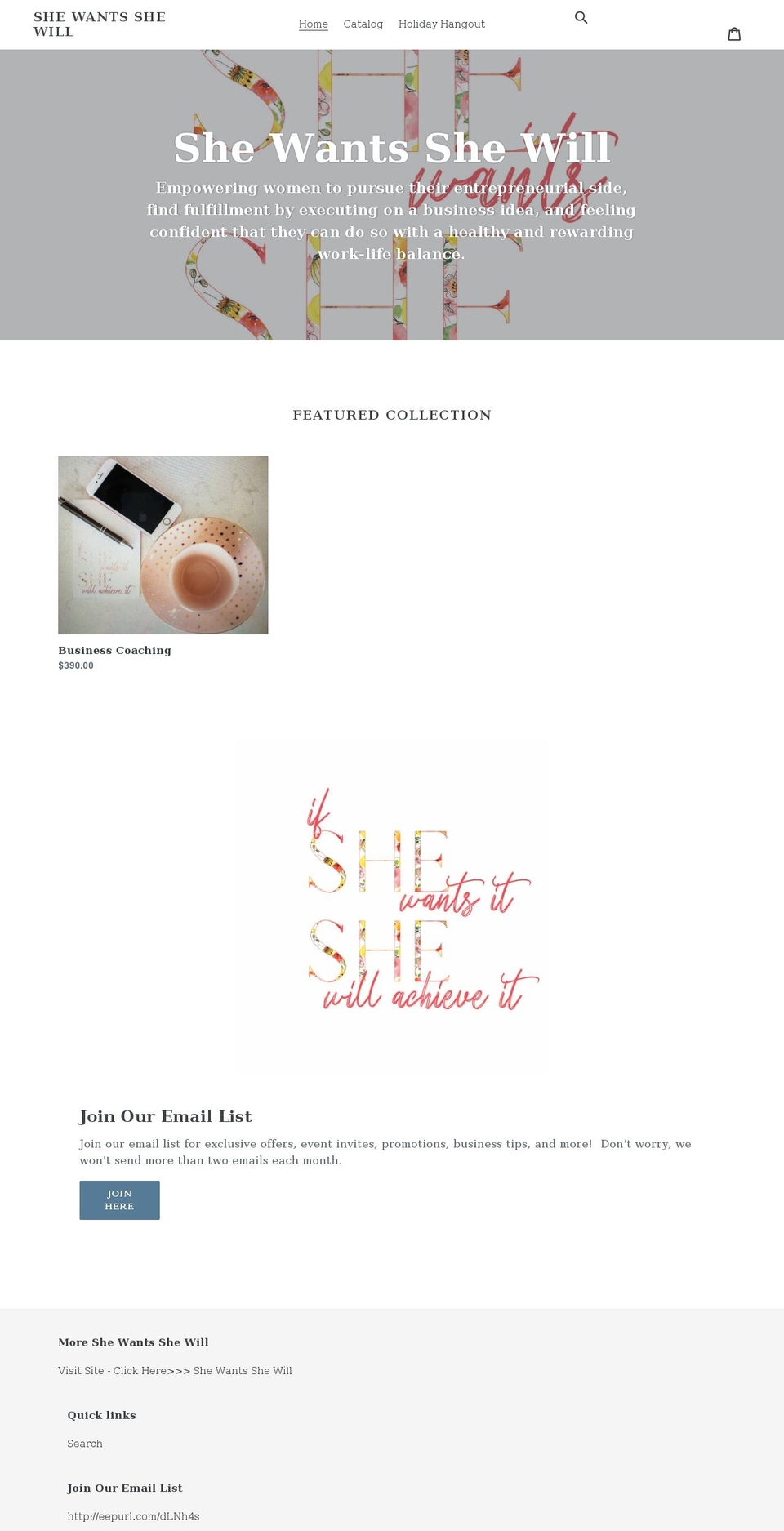 she-wants-she-will.myshopify.com shopify website screenshot