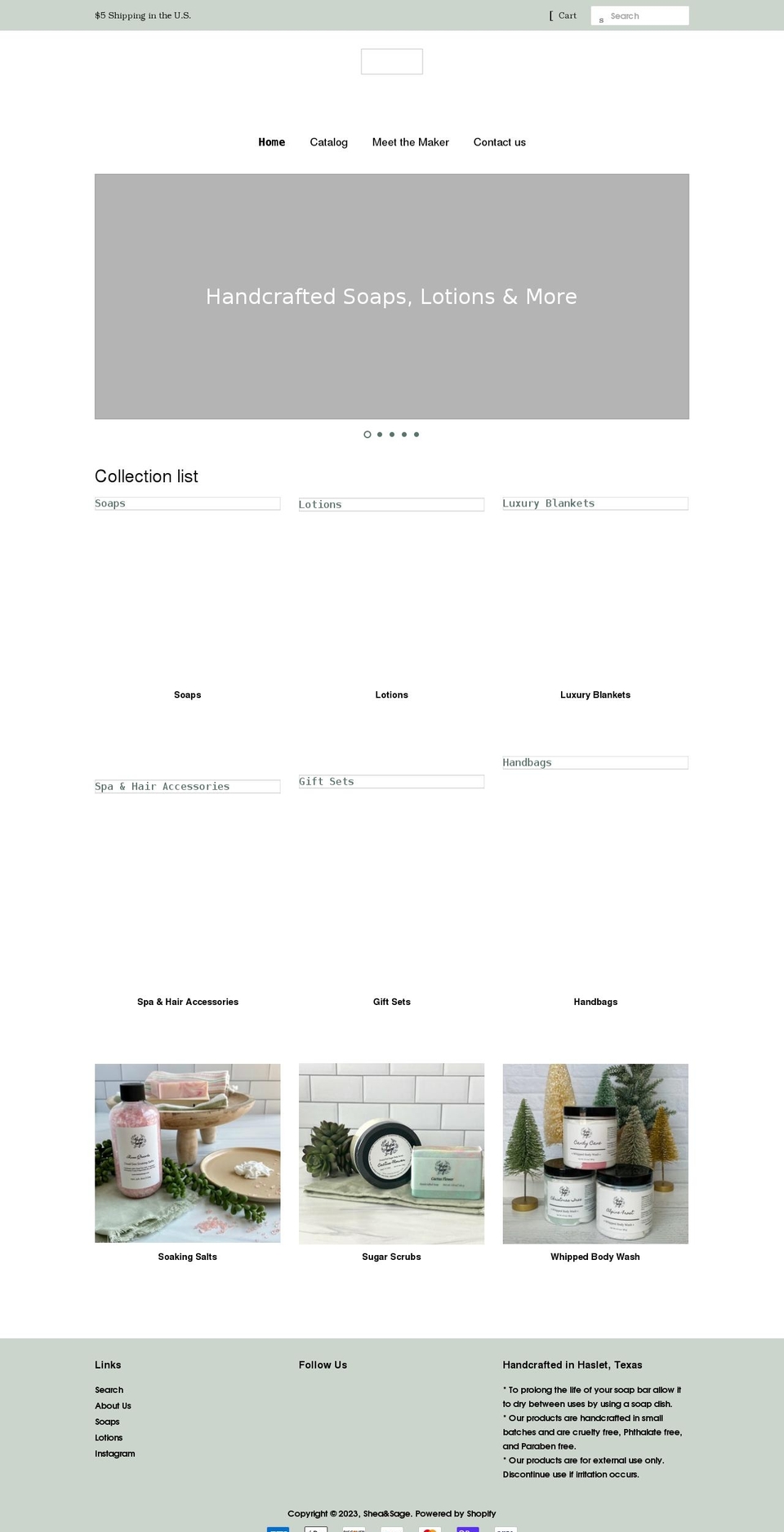 sheaandsage.com shopify website screenshot
