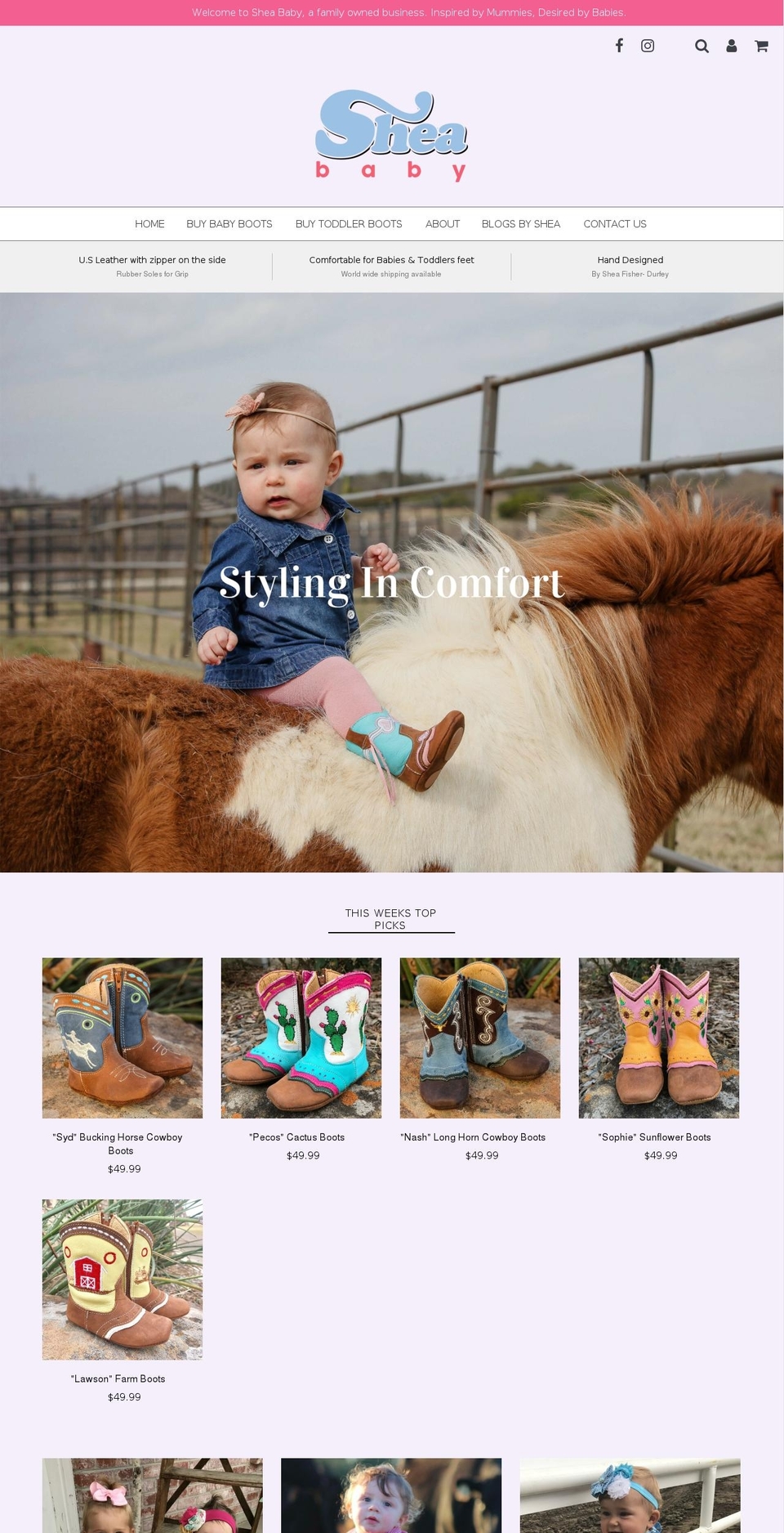 sheababy.com — Shopify storefront screenshot