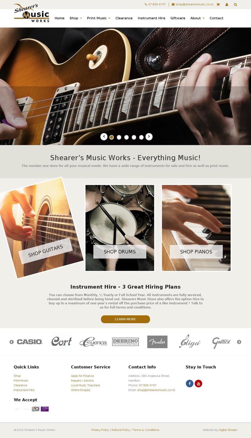 shearersmusic.co.nz shopify website screenshot