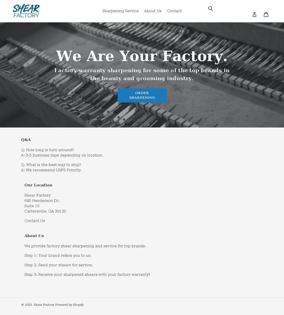shearfactory.com shopify website screenshot
