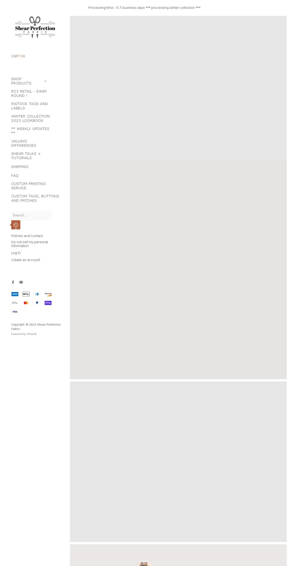 shearperfectionfabric.com shopify website screenshot