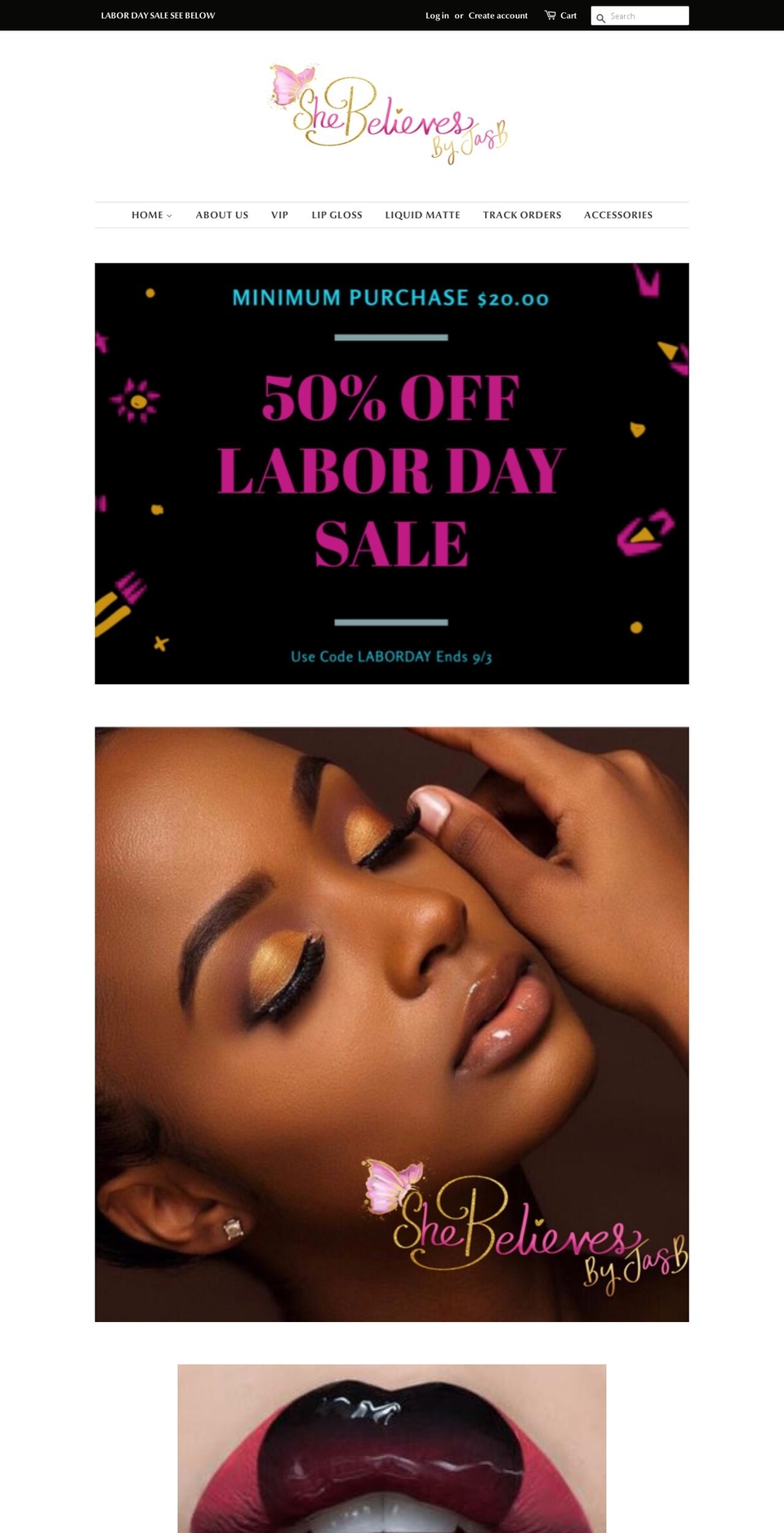 shebelievescosmetics.com — Shopify storefront screenshot