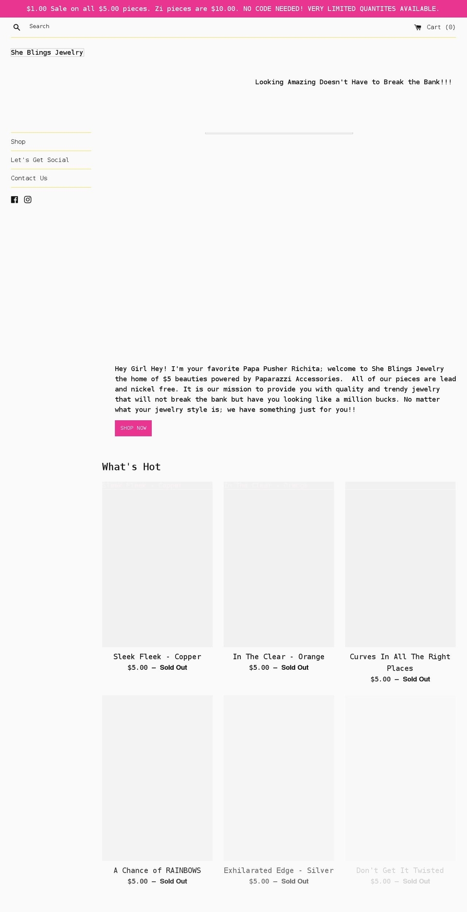 sheblingsjewelry.com shopify website screenshot