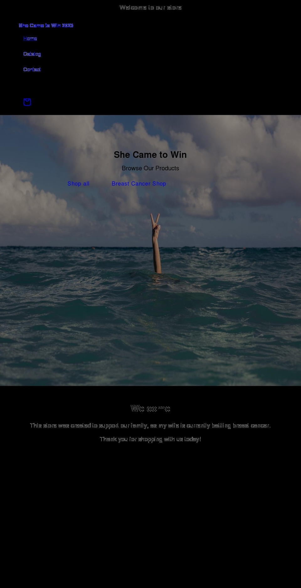 shecametowin.com shopify website screenshot