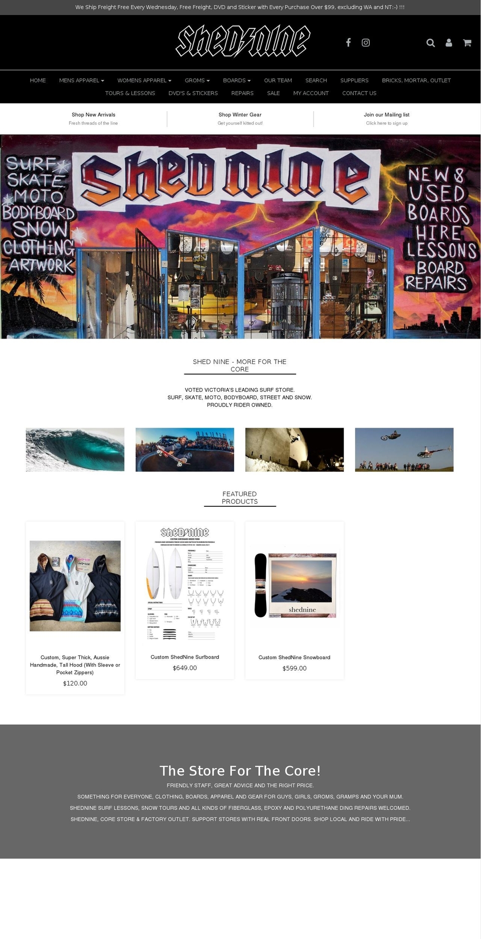 shednine.com — Shopify storefront screenshot