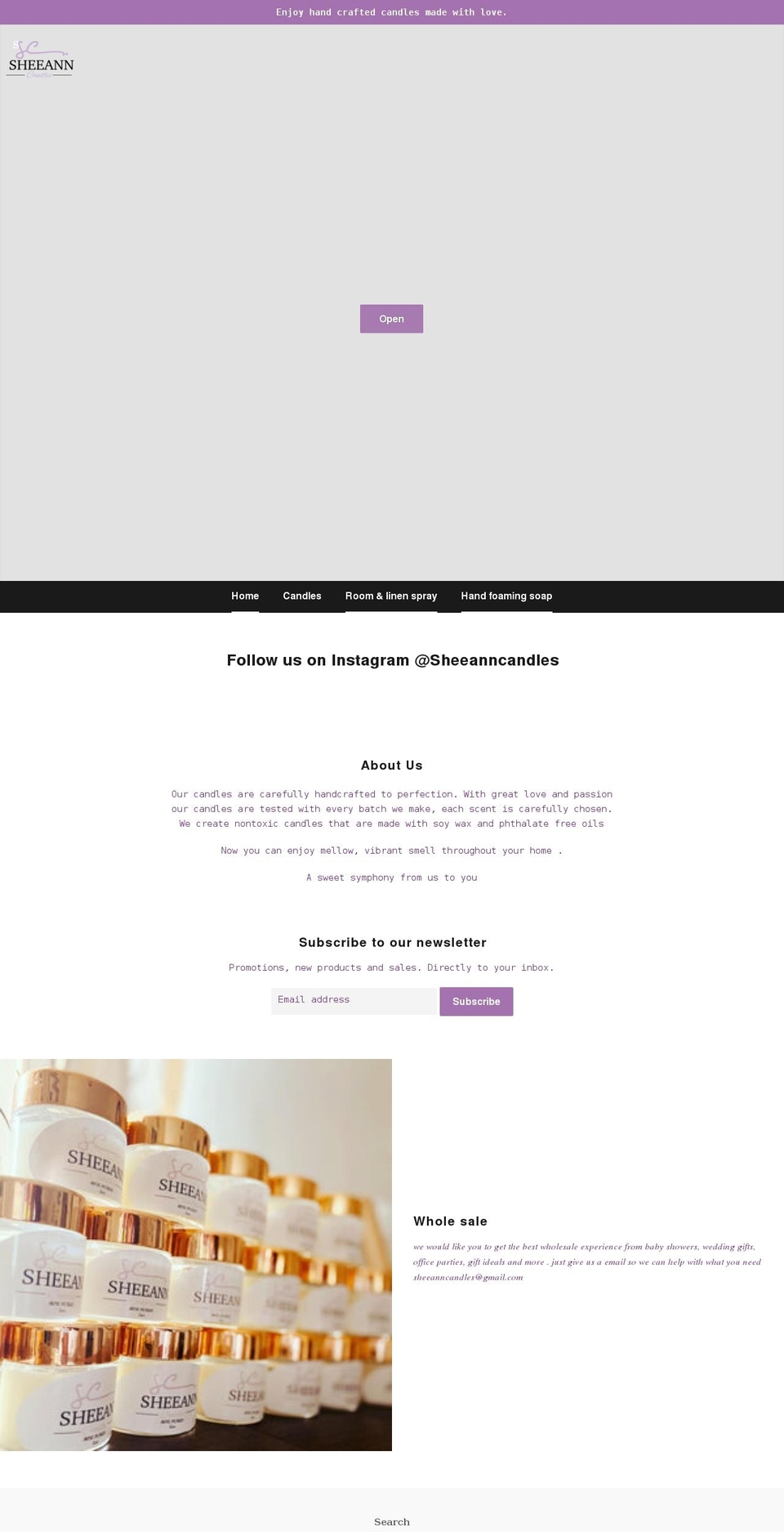 sheeanncandles1.com shopify website screenshot