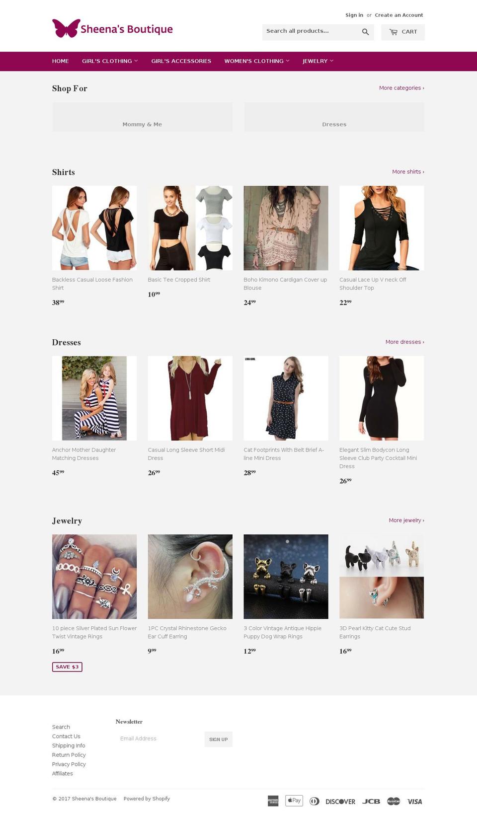 sheenasboutique.com shopify website screenshot