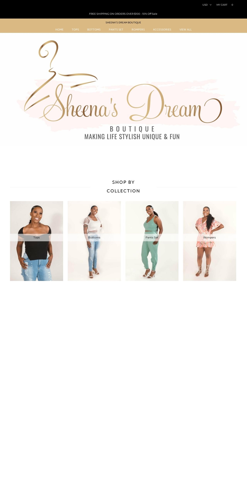 sheenasdreamboutique.com shopify website screenshot