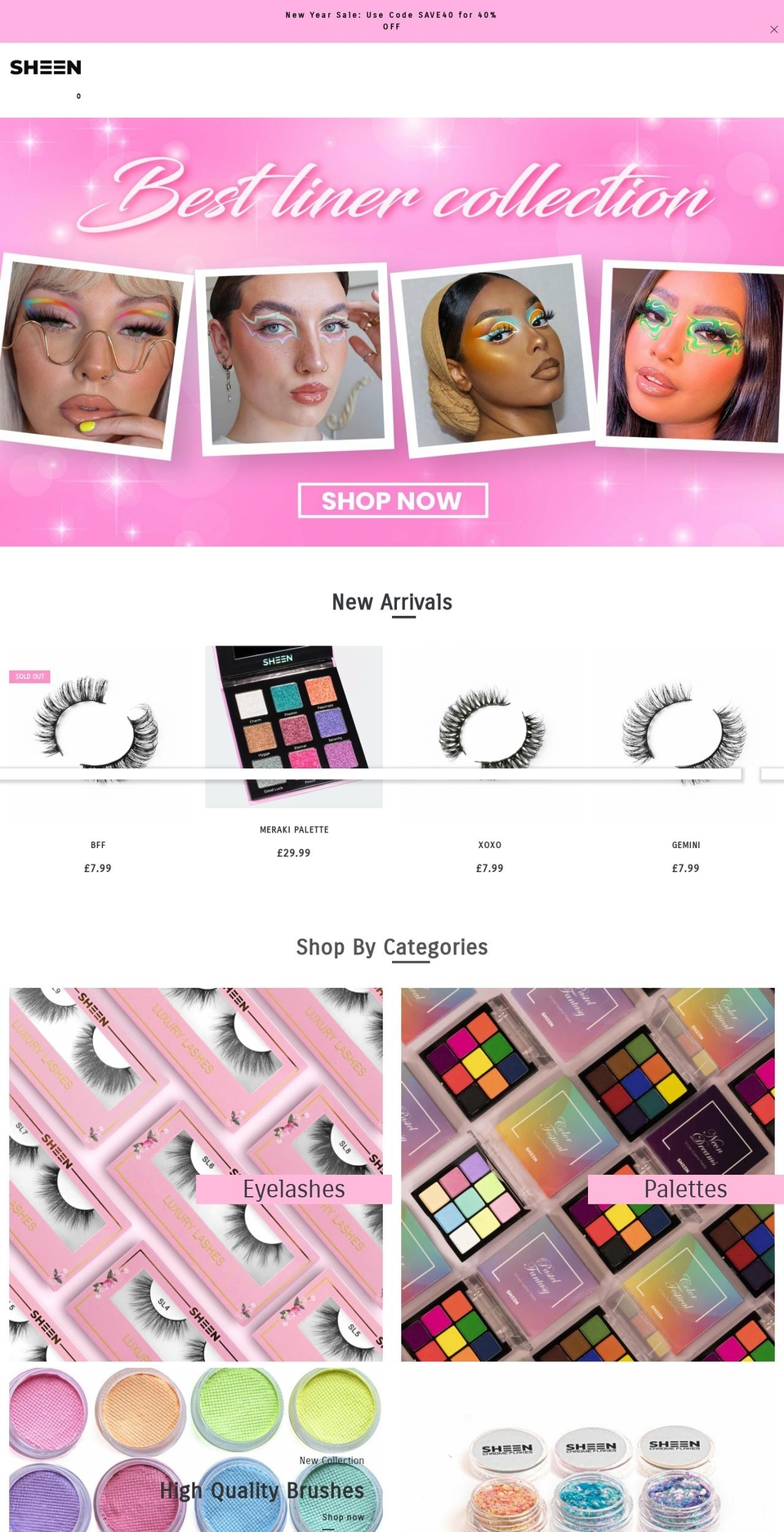 sheencosmetics.com shopify website screenshot