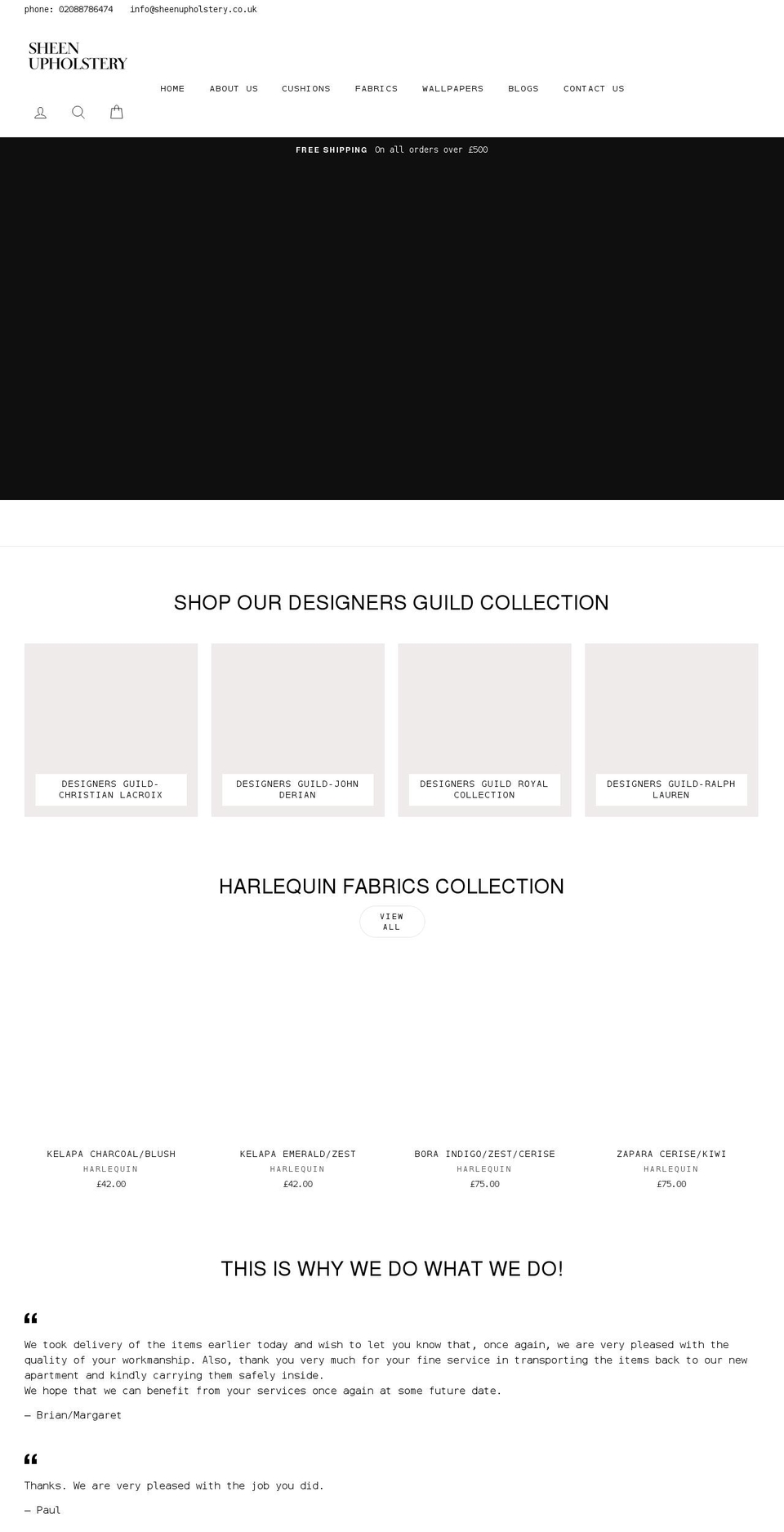 sheenupholstery.com shopify website screenshot