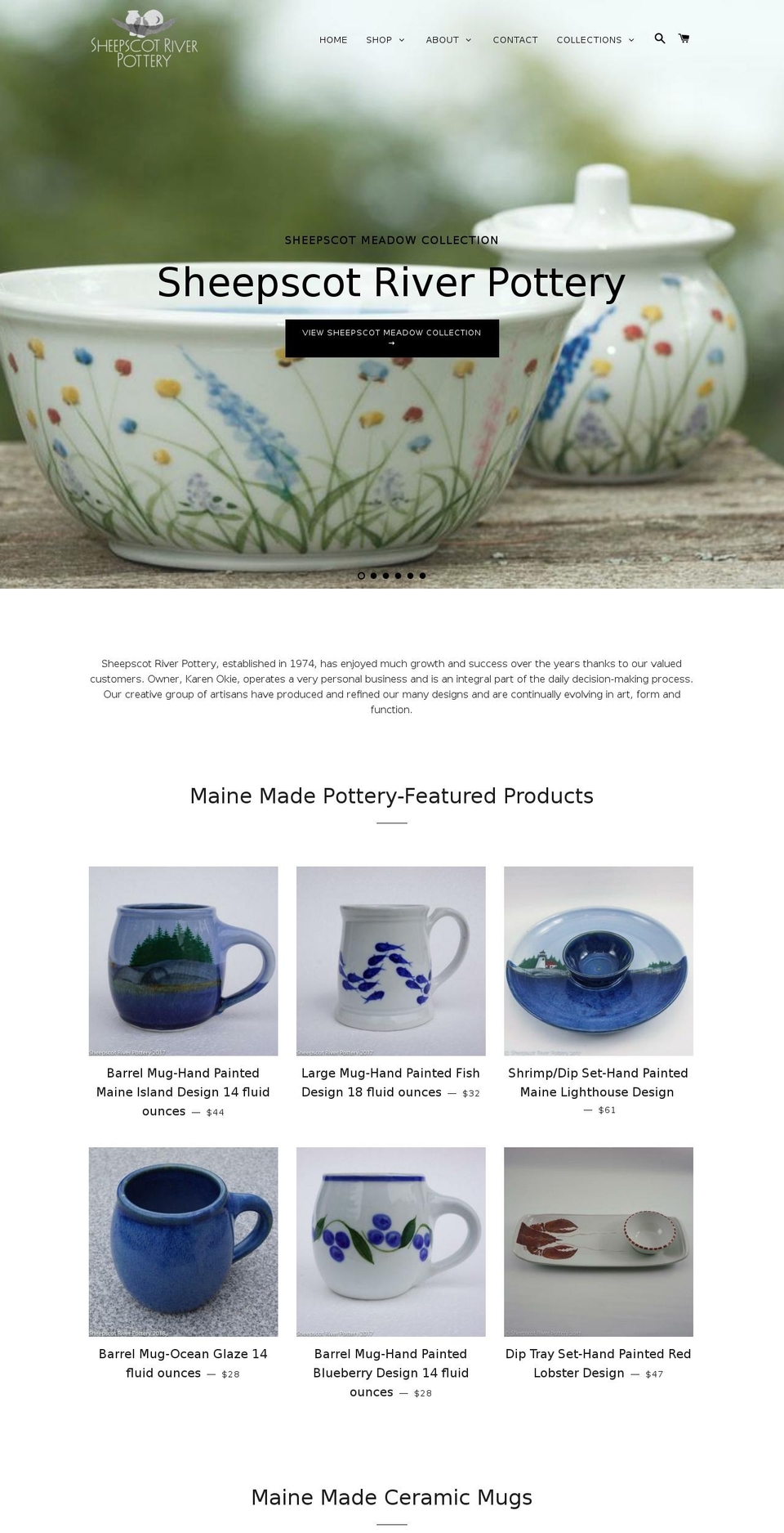 sheepscotriverpottery.com shopify website screenshot