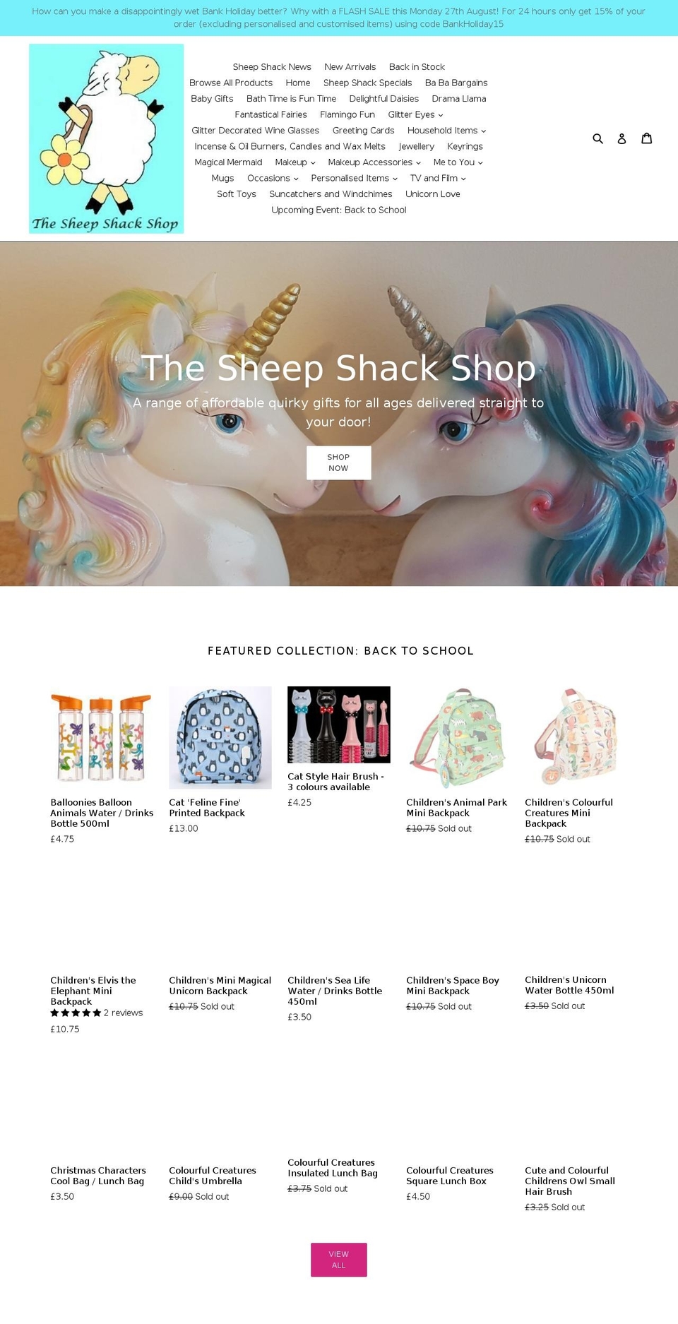 sheepshackshop.com — Shopify storefront screenshot