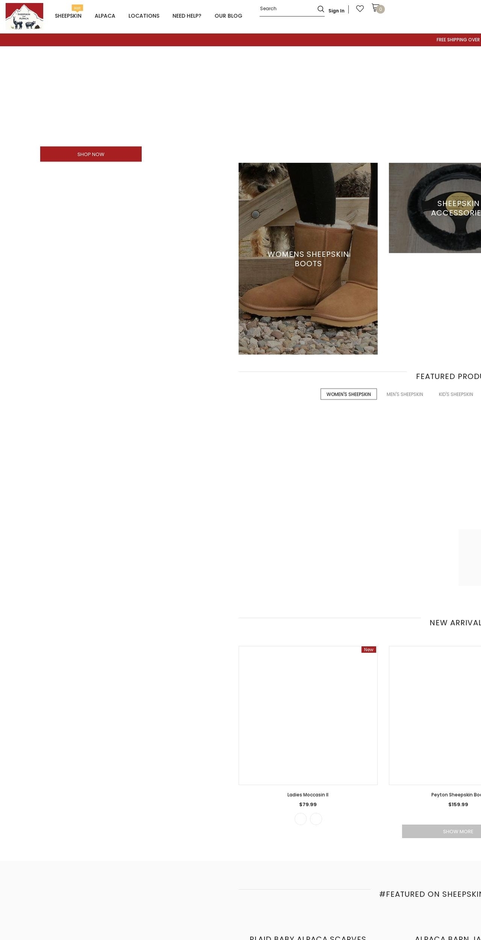 sheepskinandalpaca.com shopify website screenshot