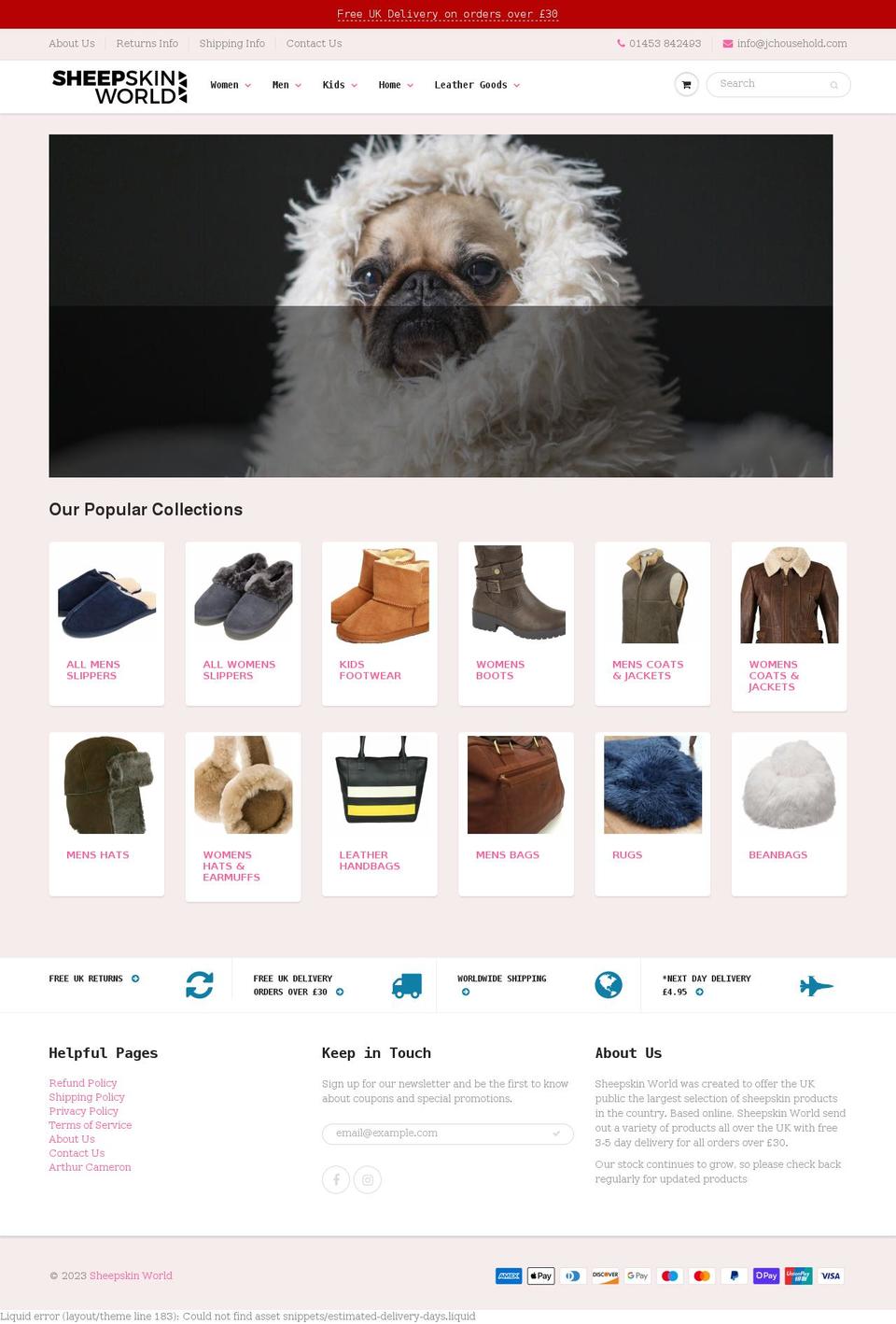 sheepskinworld.co.uk shopify website screenshot