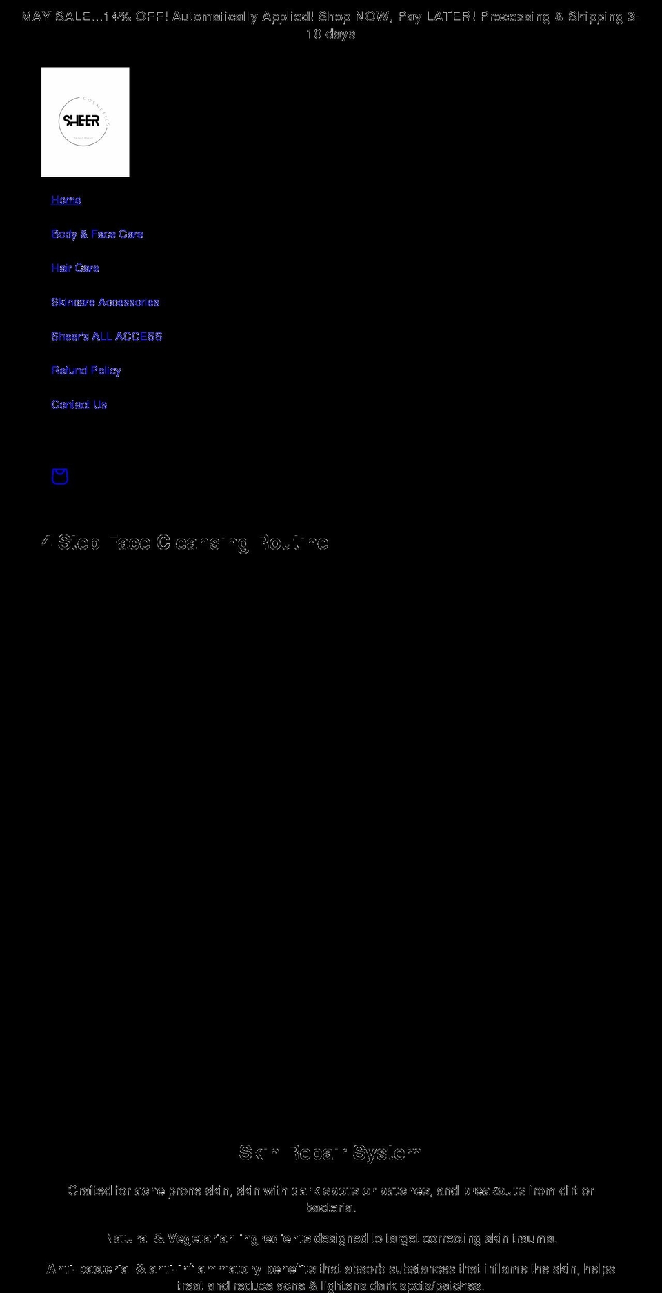 sheercosmetics.net shopify website screenshot