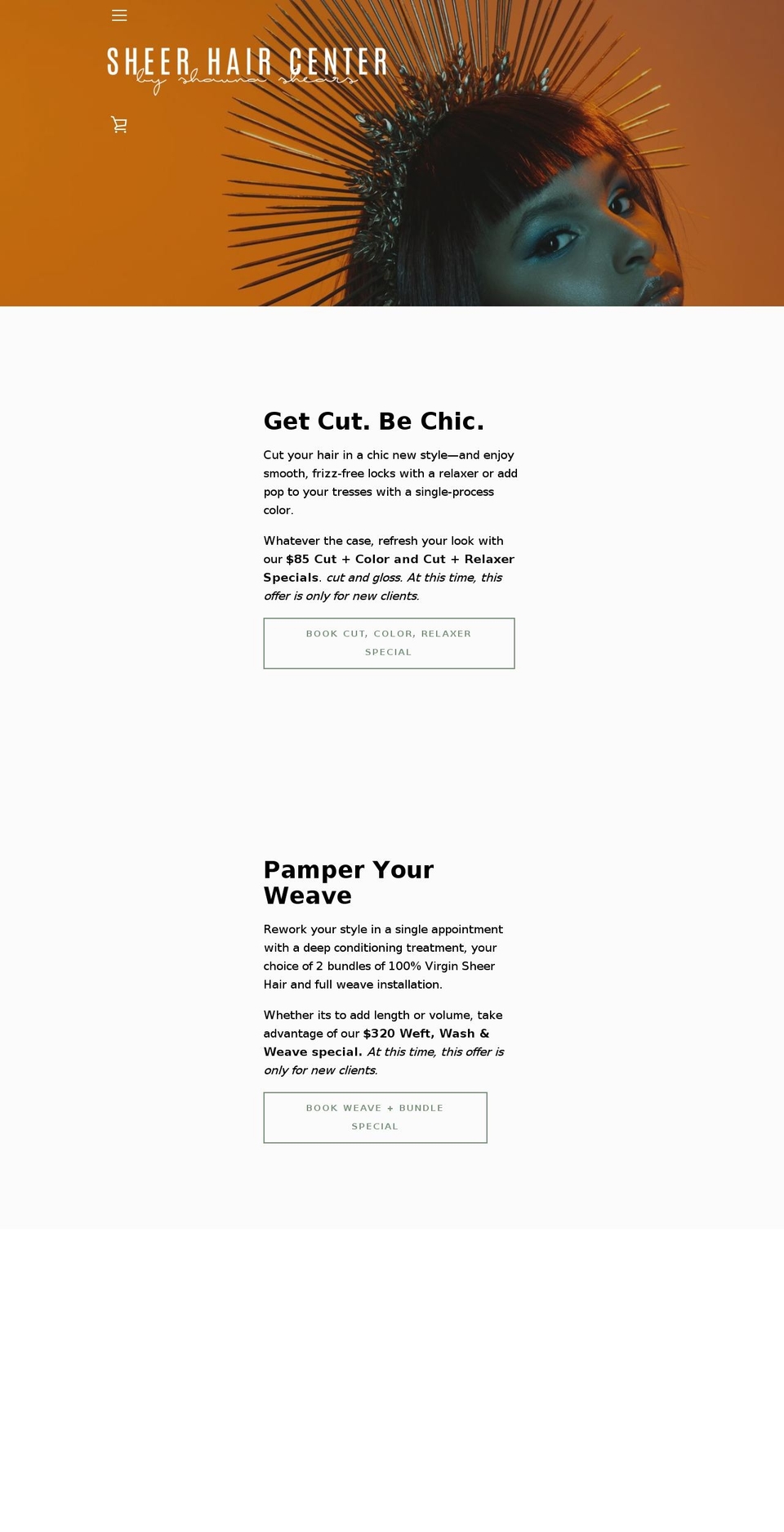 sheerhaircenter.com shopify website screenshot