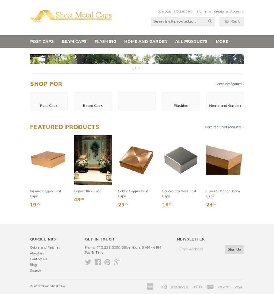 sheetmetalcaps.com shopify website screenshot