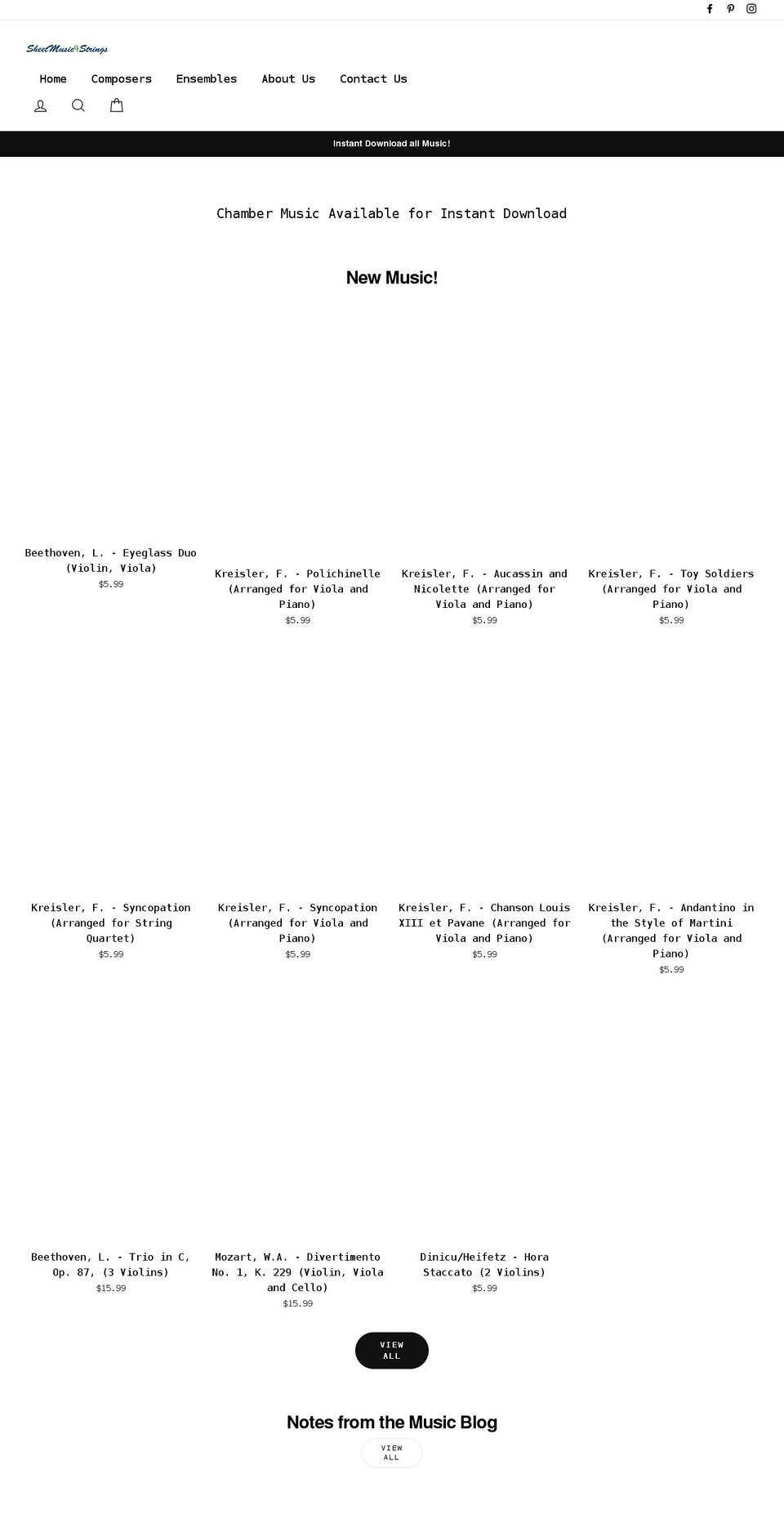 sheetmusic4strings.com shopify website screenshot