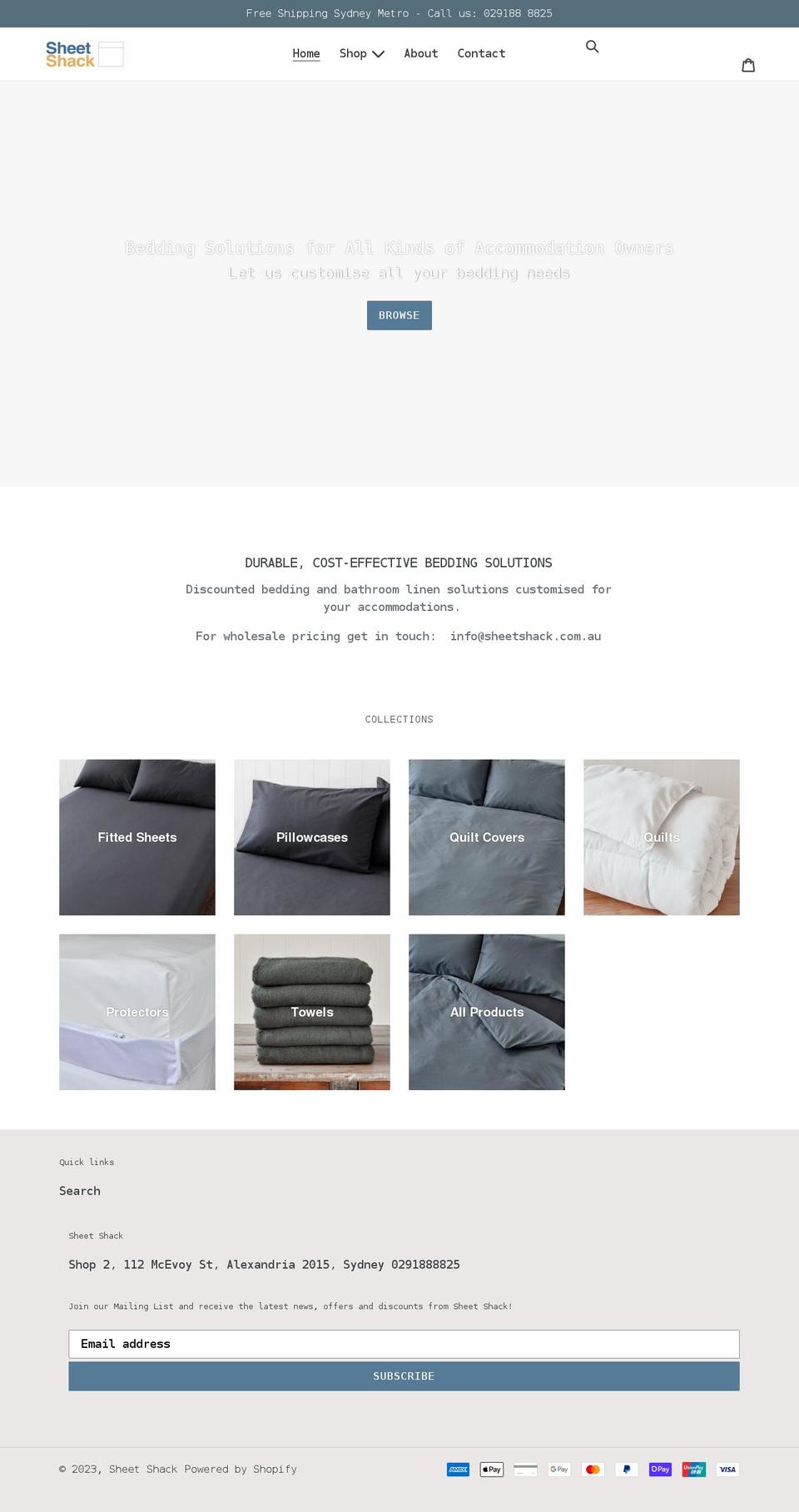 sheetshack.com.au shopify website screenshot