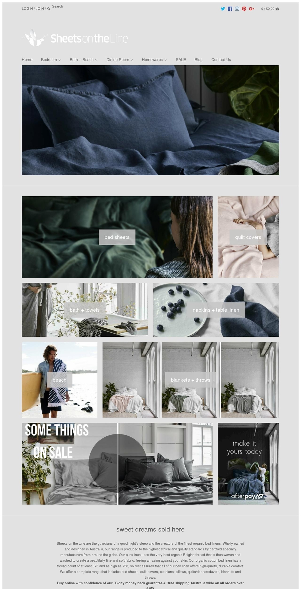 sheetsontheline.com shopify website screenshot