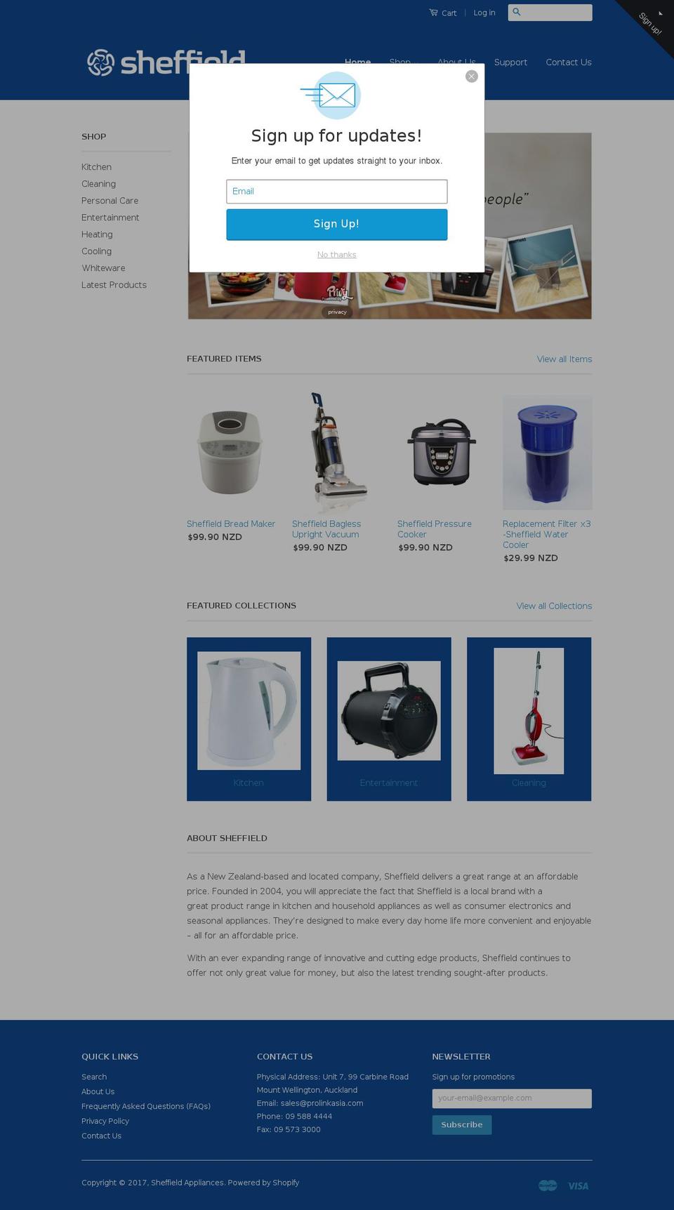 sheffieldappliances.co.nz shopify website screenshot