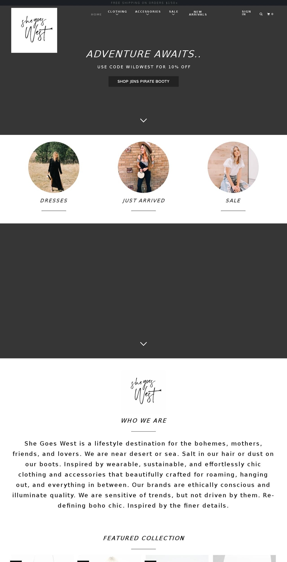 shegoeswest.com shopify website screenshot