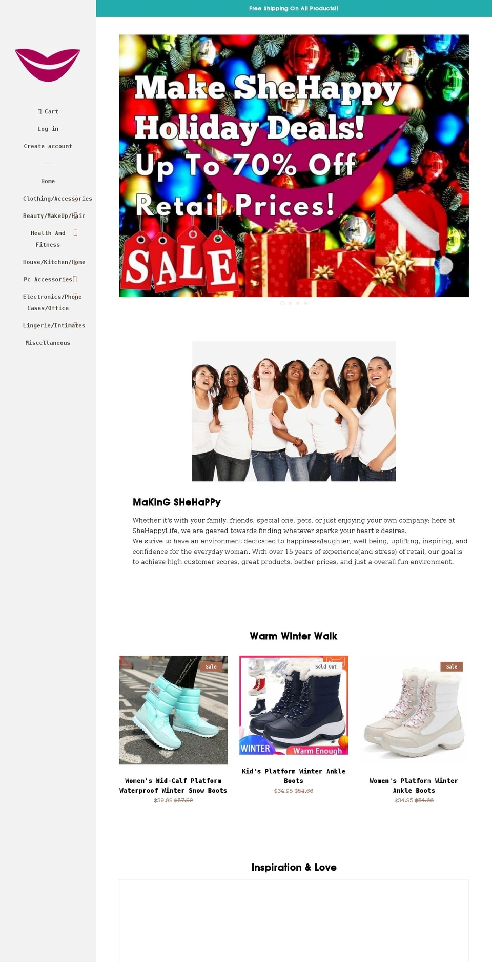 shehappylife.com shopify website screenshot
