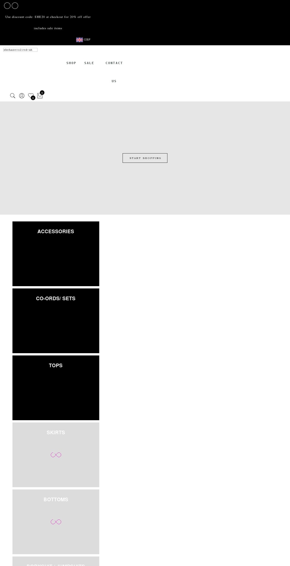 shehasevolved.com shopify website screenshot