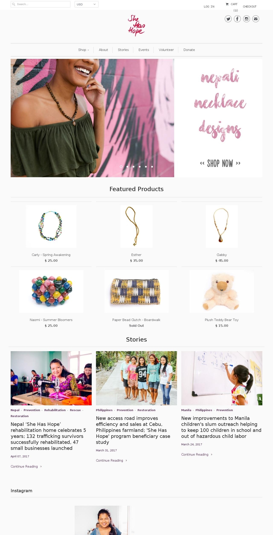 shehashope.com shopify website screenshot