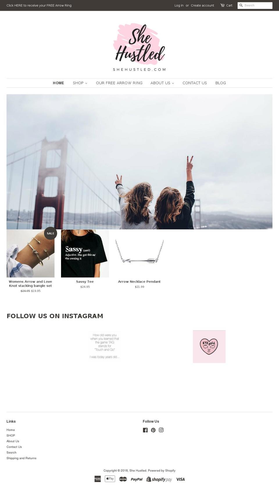 shehustled.com shopify website screenshot