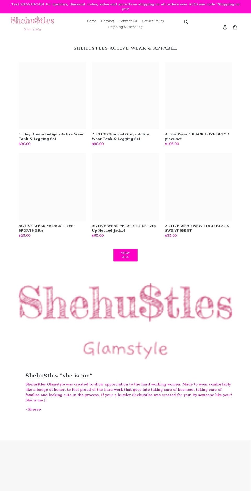 shehustlesglamstyle.com shopify website screenshot