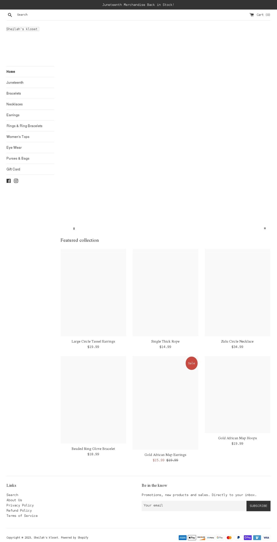 sheilahskloset.com shopify website screenshot