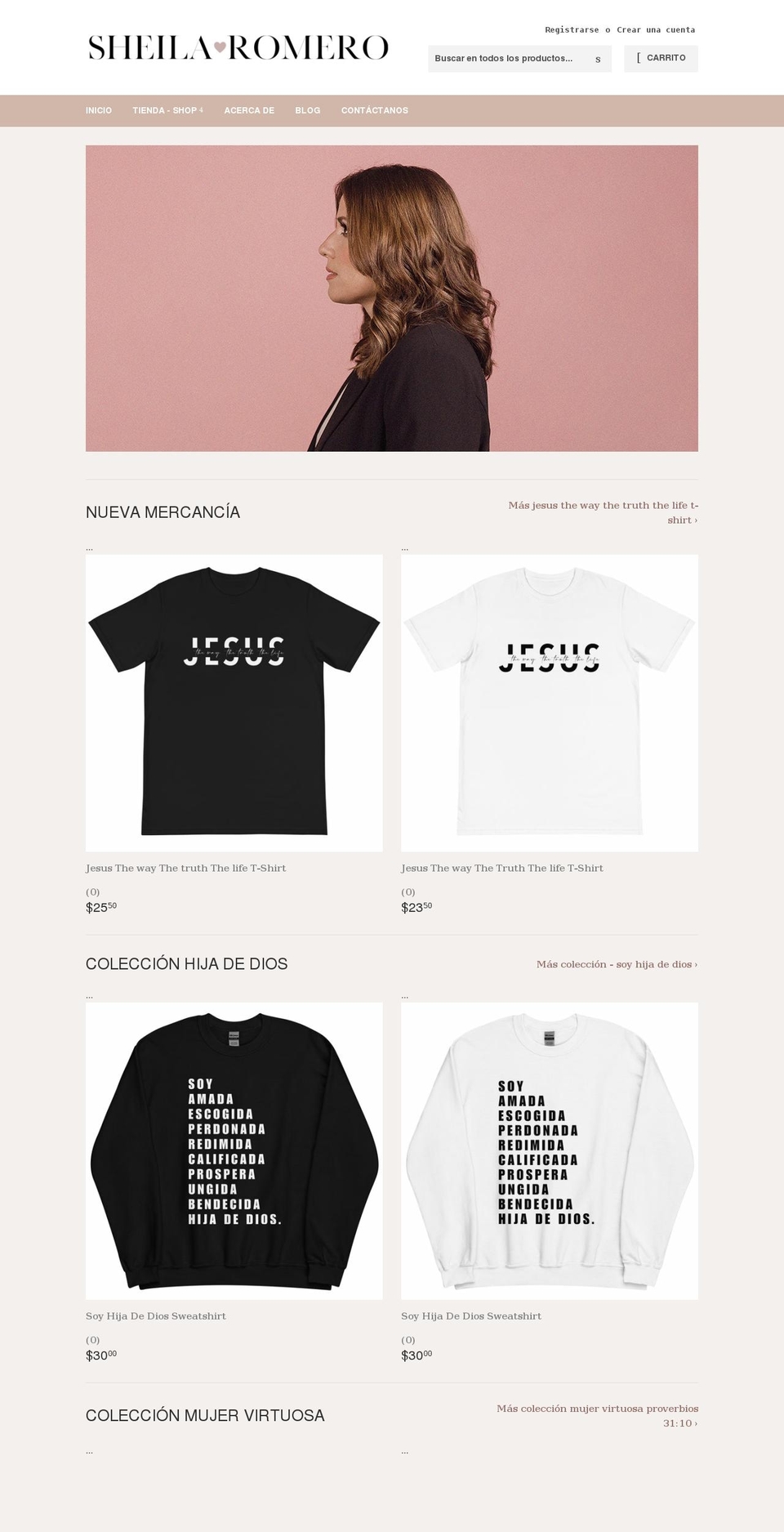 sheilaromero.com shopify website screenshot
