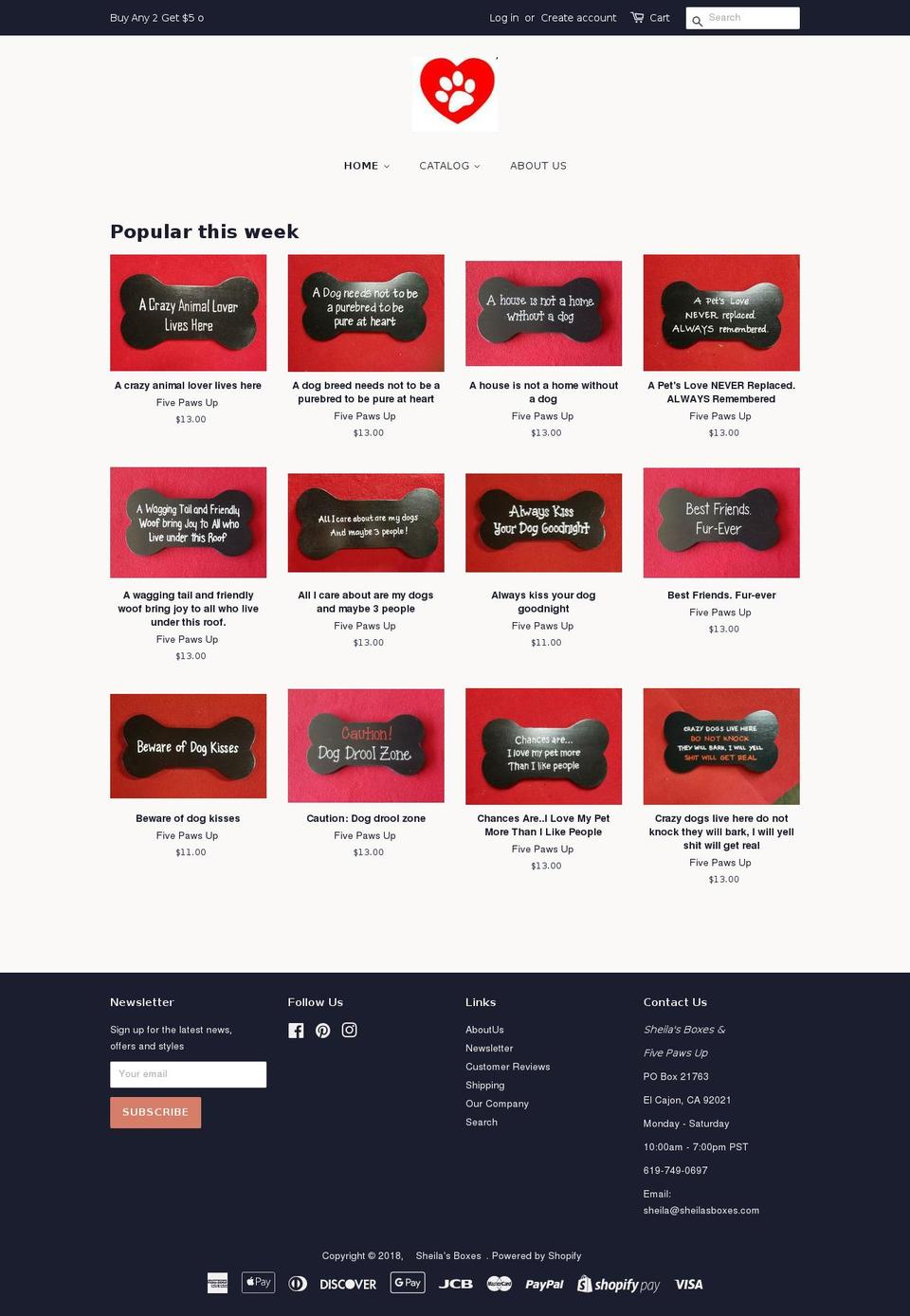 sheilasboxes.com — Shopify storefront screenshot