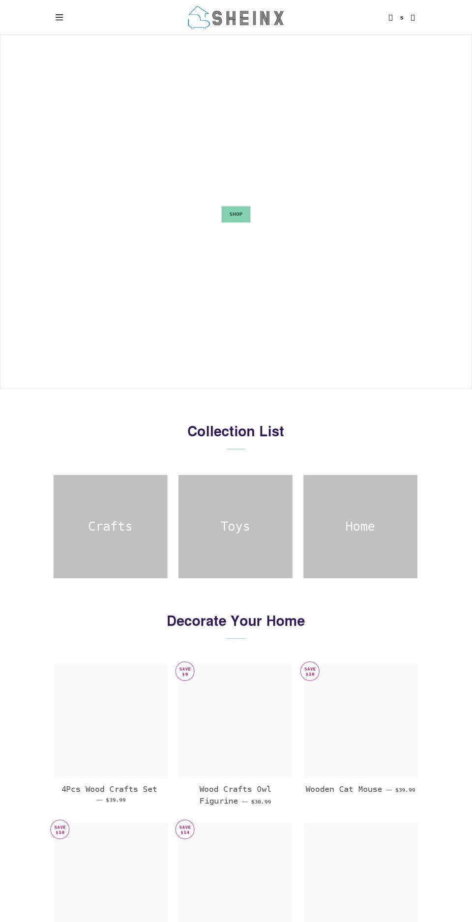 sheinx.com shopify website screenshot